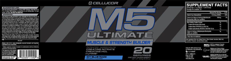 Official label of Cellucor M5 Ultimate Icy Blue Razz (NIH DSLD #206440)