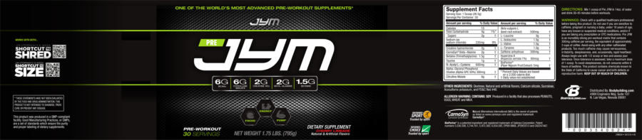 Official label of JYM Pre JYM Cherry Limeade (NIH DSLD #207898)