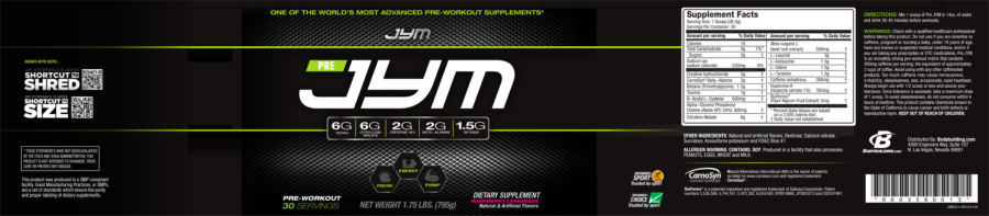 Official label of JYM Pre JYM Raspberry Lemonade (NIH DSLD #207901)