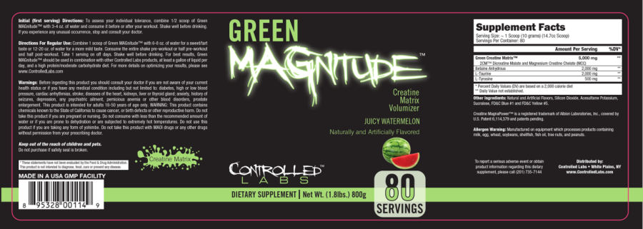 Official label of Controlled Labs Green MAGnitude Juicy Watermelon (NIH DSLD #208488)