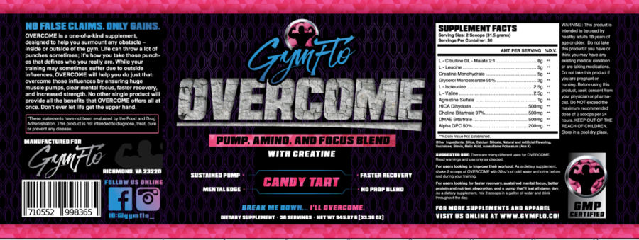 Official label of GymFlo Overcome Candy Tart (NIH DSLD #208721)