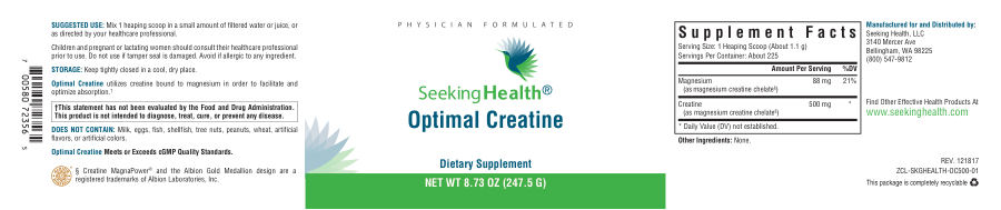 Official label of Seeking Health Optimal Creatine (NIH DSLD #210889)