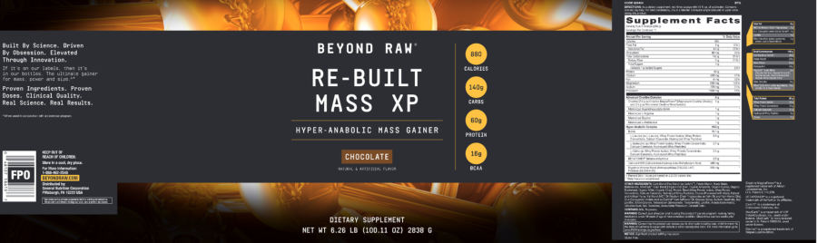 Official label of GNC Beyond Raw Re-Built Mass XP Chocolate (NIH DSLD #211339)