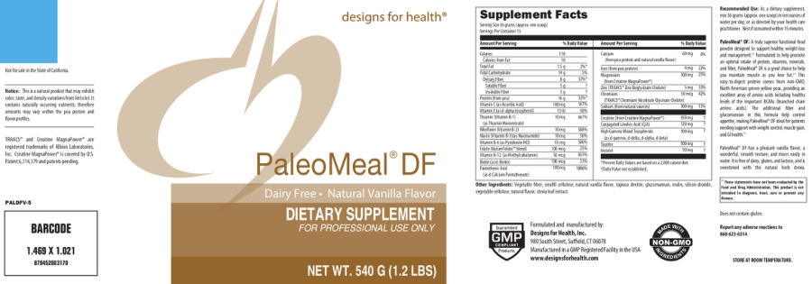 Official label of Designs for Health PaleoMeal DF Natural Vanilla Flavor (NIH DSLD #211570)