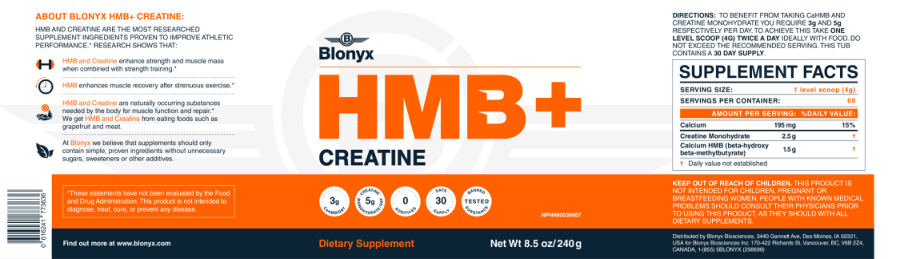 Official label of Blonyx HMB+ Creatine (NIH DSLD #211635)