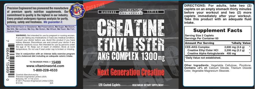 Official label of Precision Engineered Creatine Ethyl Ester AKG Complex 1300 mg (NIH DSLD #21202)