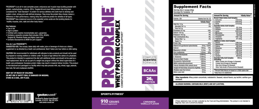 Official label of NewtonEverett Prodrene Cinnamon Vanilla Flavor (NIH DSLD #213146)