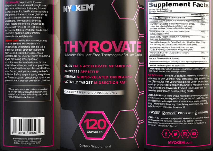Official label of Myokem Thyrovate (NIH DSLD #214670)