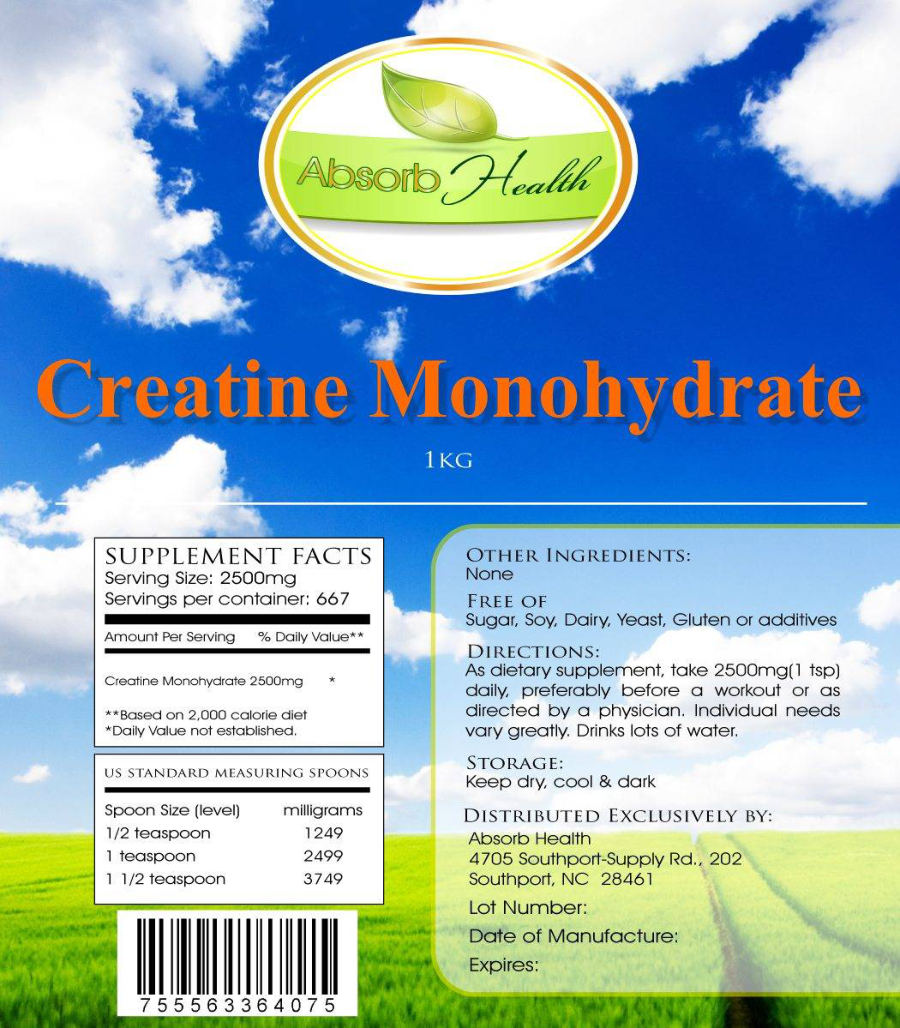 Official label of Absorb Health Creatine Monohydrate (NIH DSLD #215649)