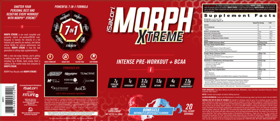 Official label of iSatori Morph Xtreme Bombsicle (NIH DSLD #217131)
