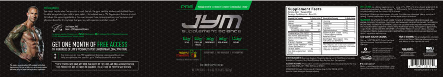 Official label of JYM Supplement Science Pre JYM Pineapple Strawberry (NIH DSLD #217574)