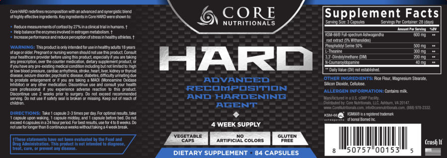 Official label of Core Nutritionals HARD (NIH DSLD #218175)