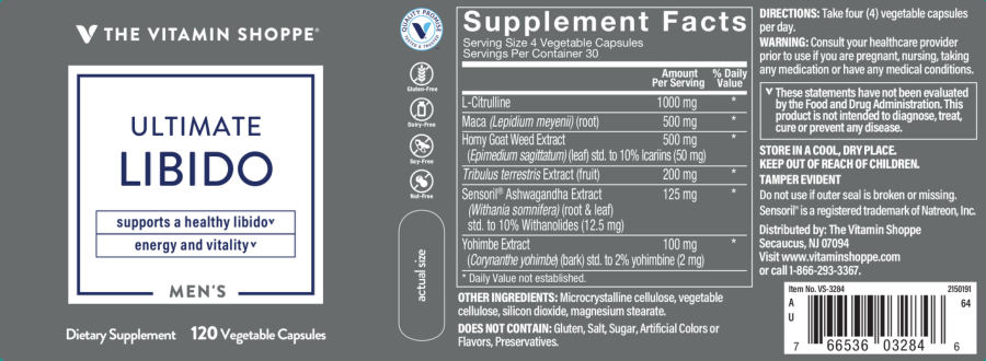 Official label of The Vitamin Shoppe Ultimate Libido (NIH DSLD #218294)