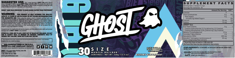 Official label of GHOST Size Neutral (NIH DSLD #223139)
