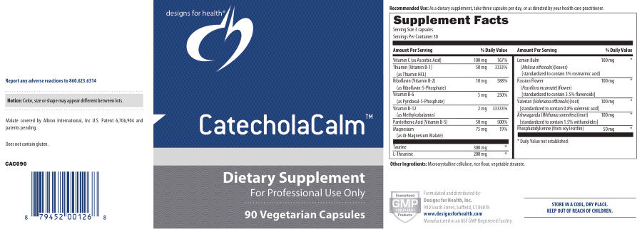 Official label of Designs for Health CatecholaCalm (NIH DSLD #22357)