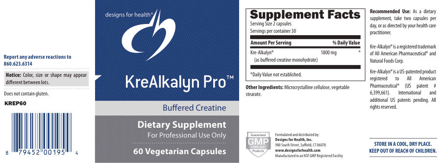 Official label of Designs for Health KreAlkalyn Pro Buffered Creatine (NIH DSLD #22453)