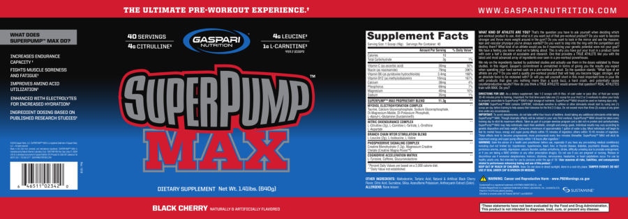 Official label of Gaspari Nutrition SuperPump MAX Black Cherry (NIH DSLD #224659)