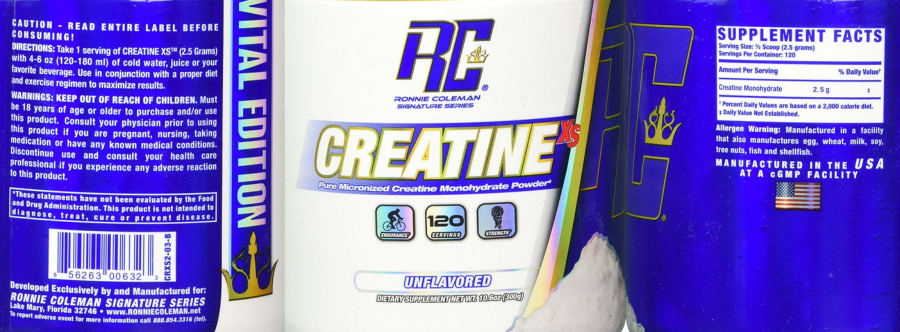 Official label of RC Ronnie Coleman Signature Series Creatine XS Unflavored (NIH DSLD #228238)