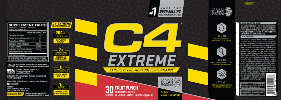Official label of Nutrabolt C4 Extreme Fruit Punch (NIH DSLD #228747)