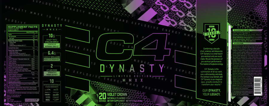 Official label of Cellucor C4 Dynasty MMXX Violet Crown (NIH DSLD #228761)