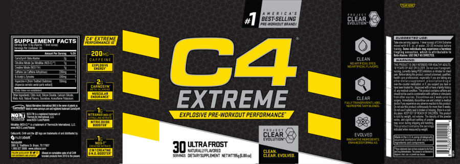 Official label of Nutrabolt C4 Extreme Ultra Frost (NIH DSLD #228769)
