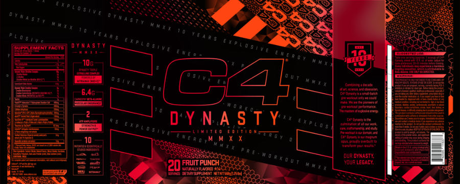 Official label of Cellucor C4 Dynasty MMXX Fruit Punch (NIH DSLD #228777)