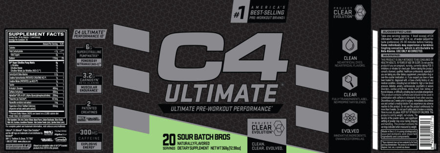 Official label of Nutrabolt C4 Ultimate Sour Batch Bros (NIH DSLD #228788)