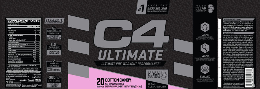 Official label of Nutrabolt C4 Ultimate Cotton Candy (NIH DSLD #228801)