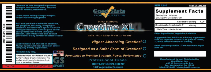 Official label of Good State Creatine XL (NIH DSLD #228988)