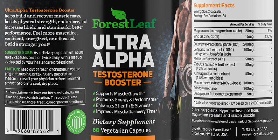 Official label of ForestLeaf Ultra Alpha Testosterone Booster (NIH DSLD #229533)