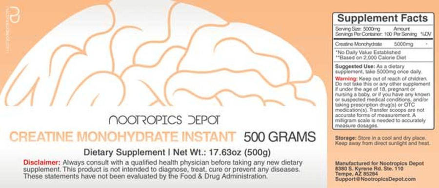 Official label of Nootropics Depot Creatine Monohydrate Instant (NIH DSLD #232142)
