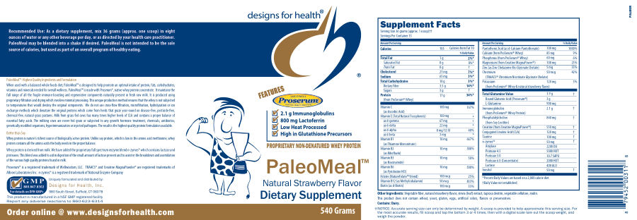 Official label of Designs for Health PaleoMeal Natural Strawberry Flavor (NIH DSLD #23295)