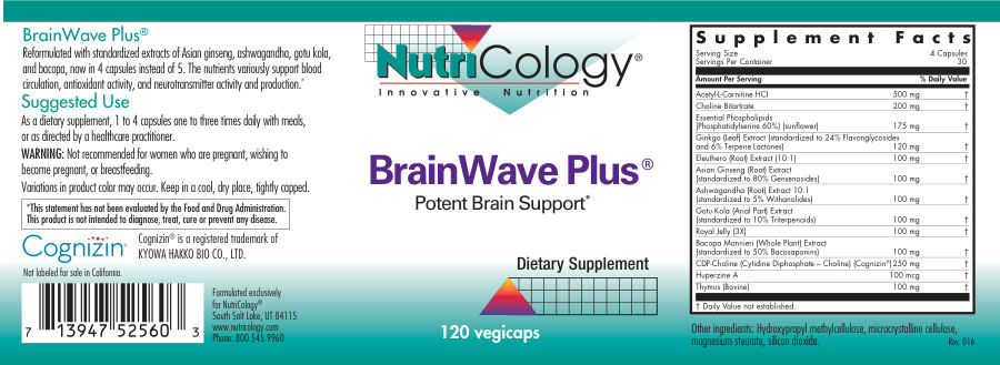 Official label of NutriCology BrainWave Plus (NIH DSLD #235526)
