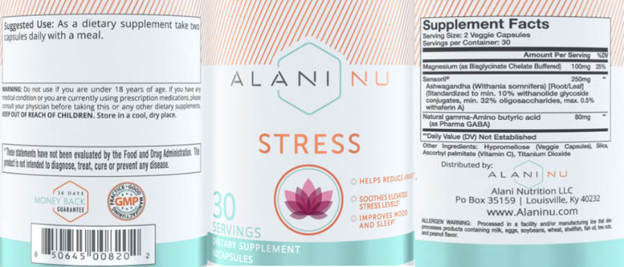 Official label of Alani Nu Stress (NIH DSLD #242731)