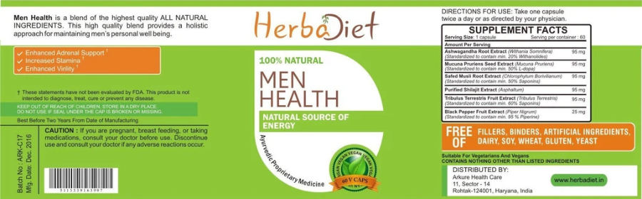 Official label of Herbadiet Men Health (NIH DSLD #244275)