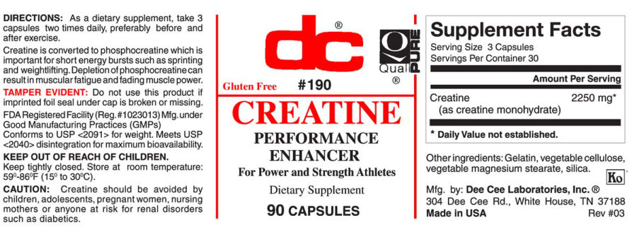 Official label of DC Creatine (NIH DSLD #244633)