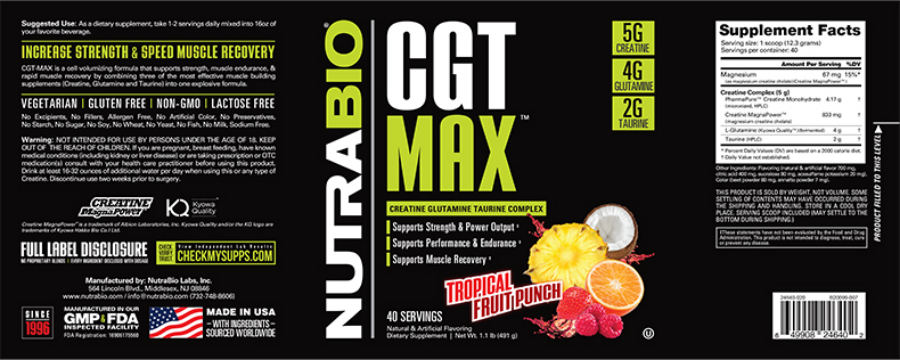 Official label of NutraBio CGT Max Tropical Fruit Punch (NIH DSLD #248205)
