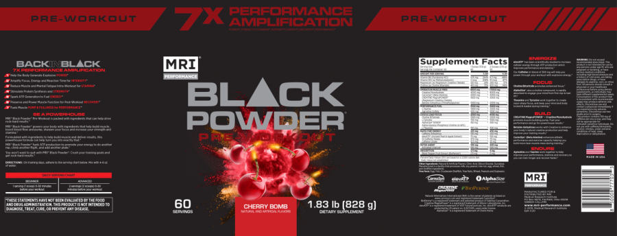 Official label of MRI Performance Black Powder Pre Workout (NIH DSLD #249994)