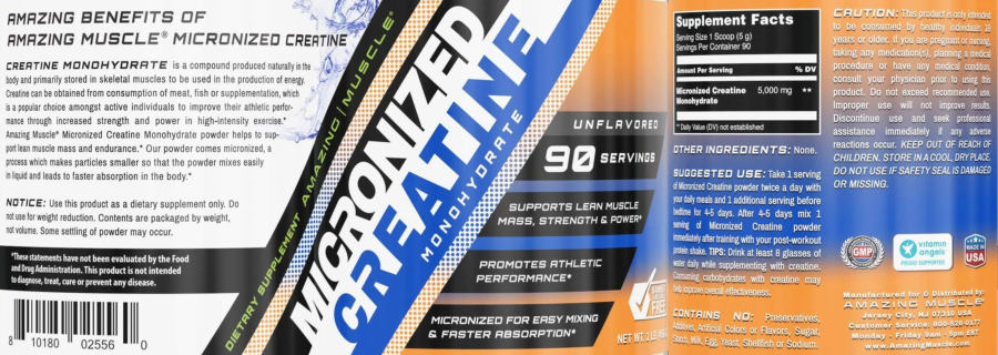 Official label of Amazing Muscle Micronized Creatine Unflavored (NIH DSLD #251197)