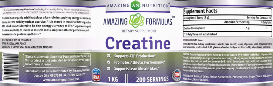 Official label of AN Amazing Nutrition Amazing Formulas Creatine (NIH DSLD #251817)