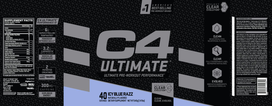 Official label of Nutrabolt C4 Ultimate Icy Blue Razz (NIH DSLD #254801)