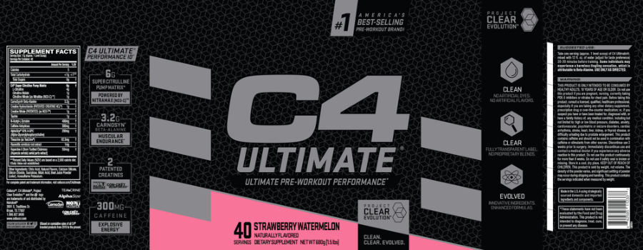 Official label of Nutrabolt C4 Ultimate Strawberry Watermelon (NIH DSLD #254802)