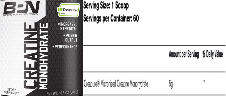 Official label of Bare Performance Nutrition Creatine Monohydrate (NIH DSLD #255867)