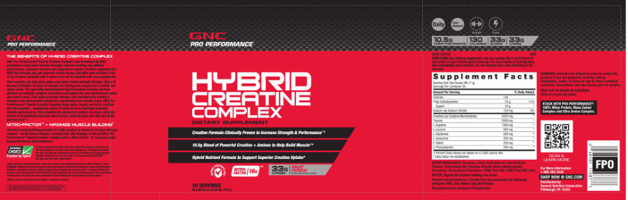 Official label of GNC Pro Performance Hybrid Creatine Complex Fruit Punch (NIH DSLD #25606)