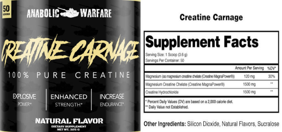 Official label of Anabolic Warfare Creatine Carnage Natural Flavor (NIH DSLD #257293)