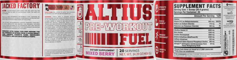 Official label of Jacked Factory JF Altius Mixed Berry (NIH DSLD #257412)