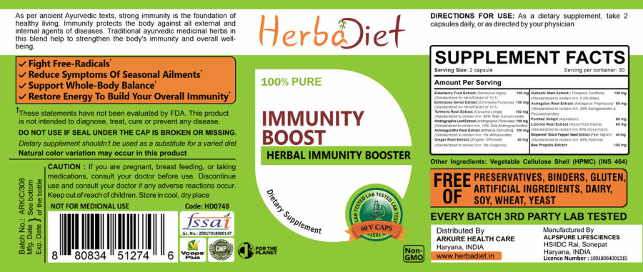 Official label of Herbadiet Immunity Boost (NIH DSLD #257699)