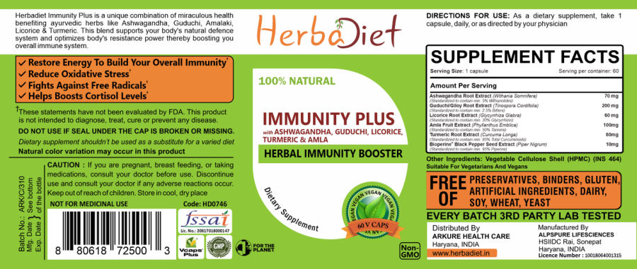 Official label of Herbadiet Immunity Plus (NIH DSLD #257702)