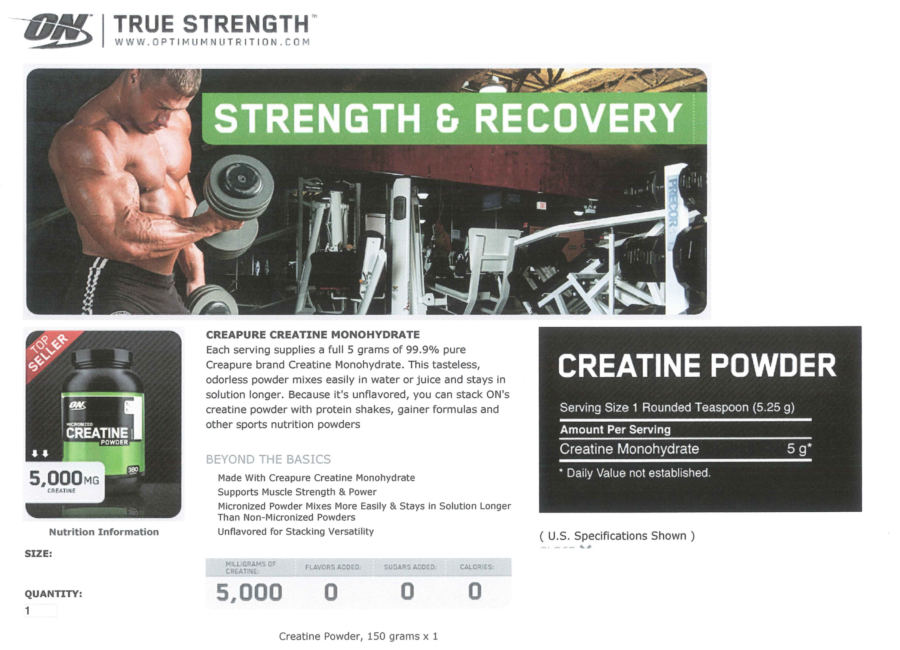 Official label of ON Optimum Nutrition Micronized Creatine Powder Unflavored (NIH DSLD #25917)