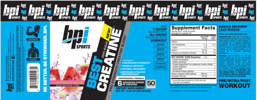 Official label of BPI Sports Best Creatine Watermelon Cooler (NIH DSLD #259597)